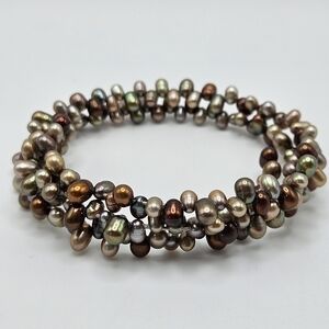 Multicolor Iridescent Freshwater Pearl Memory Wire Bracelet
